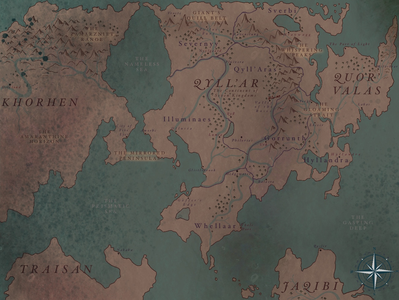 aged fantasy map of a fictional continent