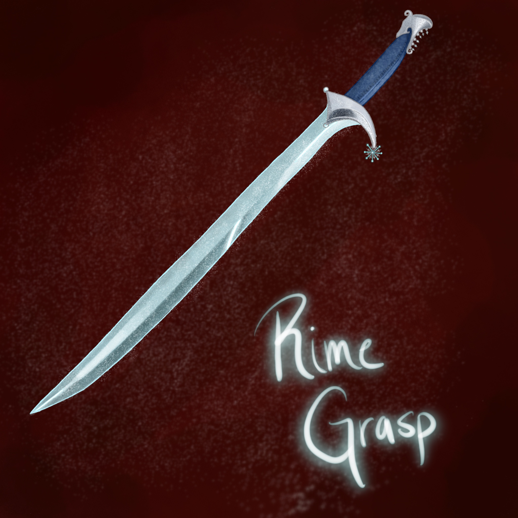 painting of an ice-covered sword on a red background
