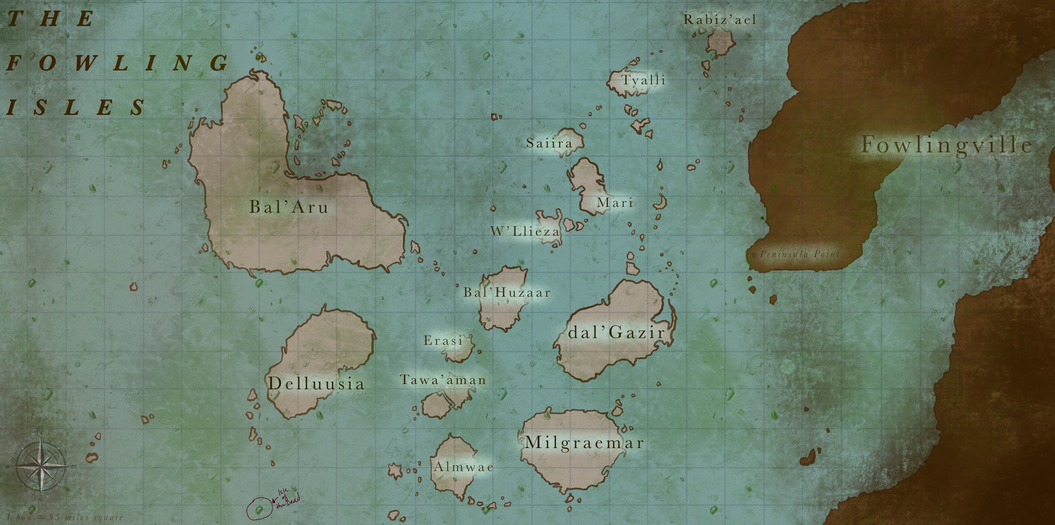 aged fantasy map of an archipelago