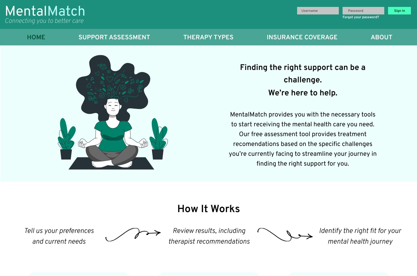 screenshot of a website homepage about mental healthcare